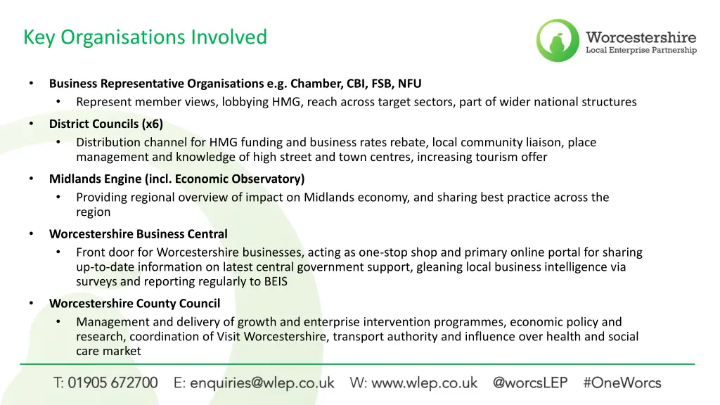 key organisations involved