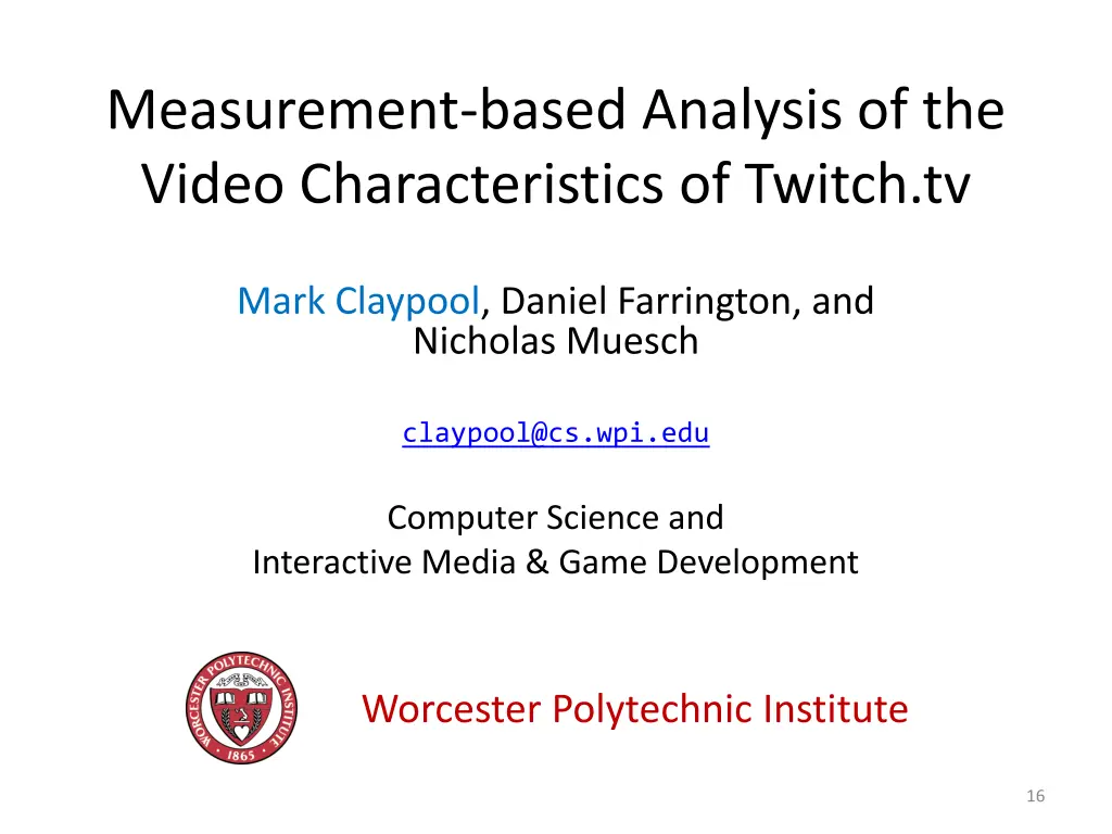 measurement based analysis of the video 1