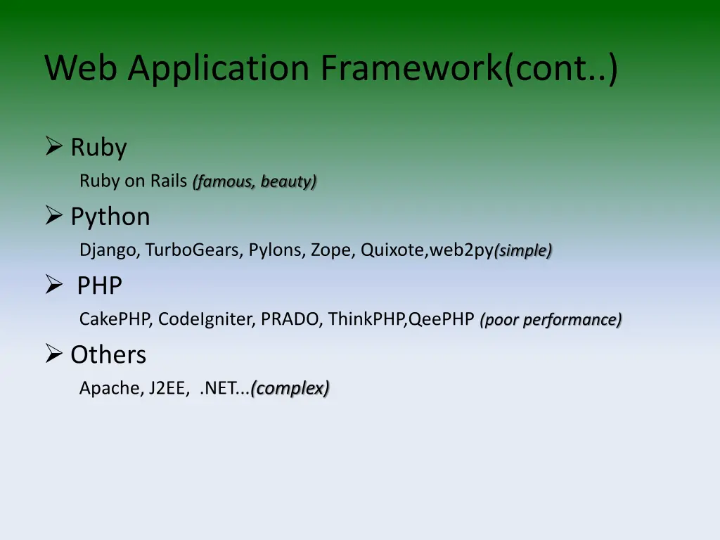 web application framework cont
