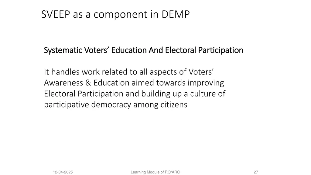 sveep as a component in demp
