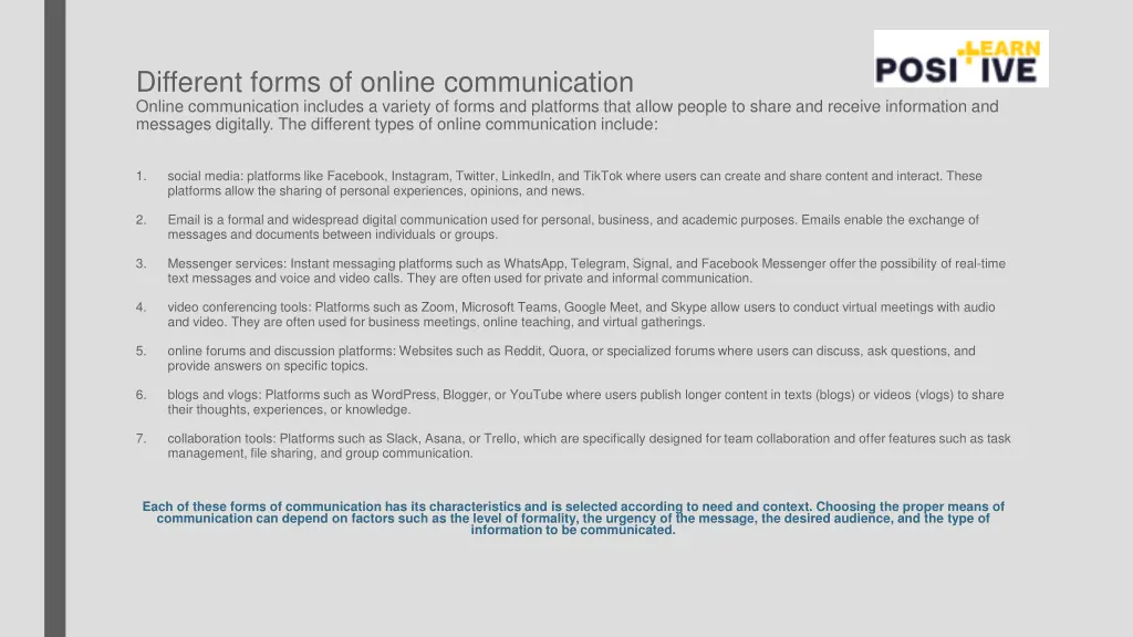 different forms of online communication online