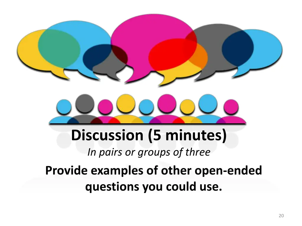 discussion 5 minutes in pairs or groups of three