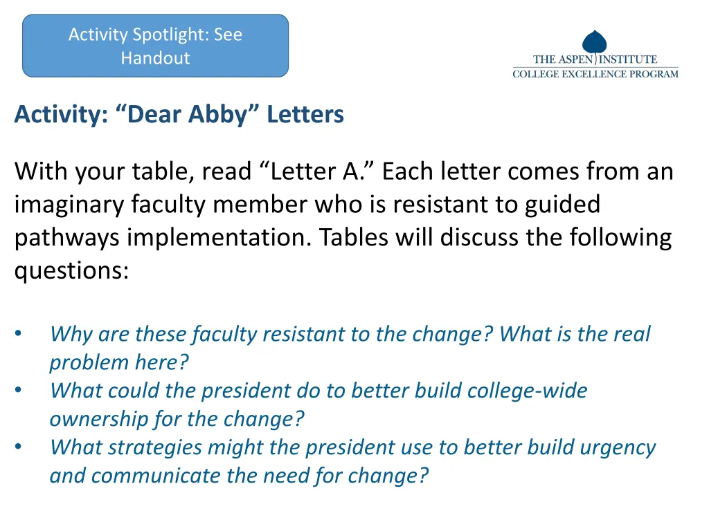 activity spotlight see handout