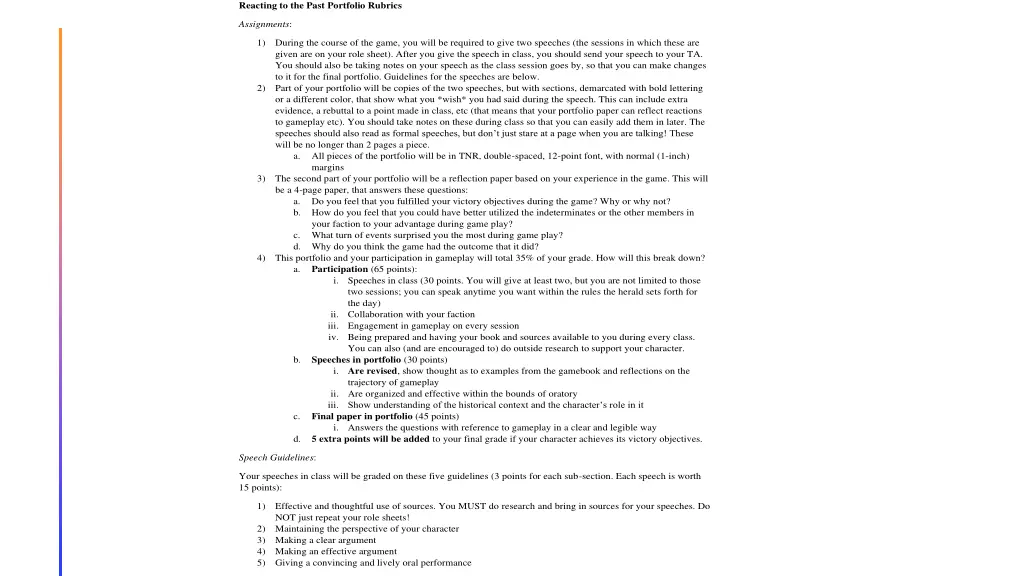 reacting to the past portfolio rubrics