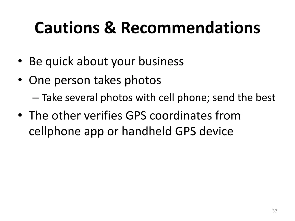cautions recommendations