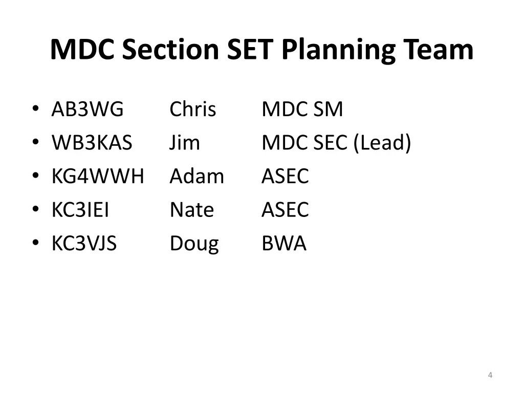 mdc section set planning team