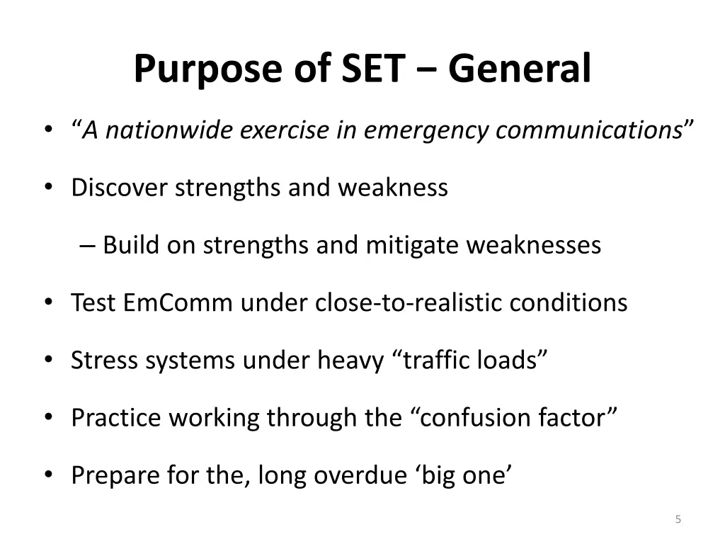 purpose of set general