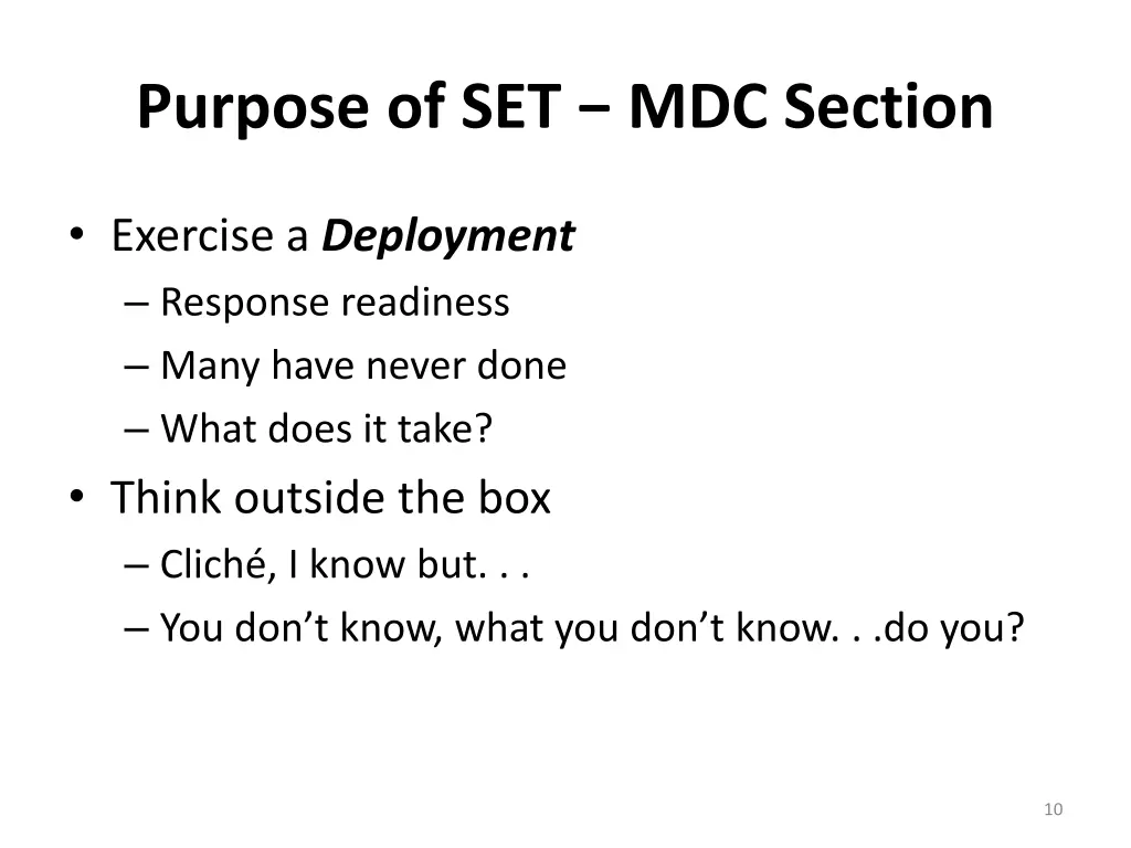 purpose of set mdc section