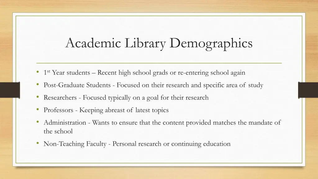 academic library demographics