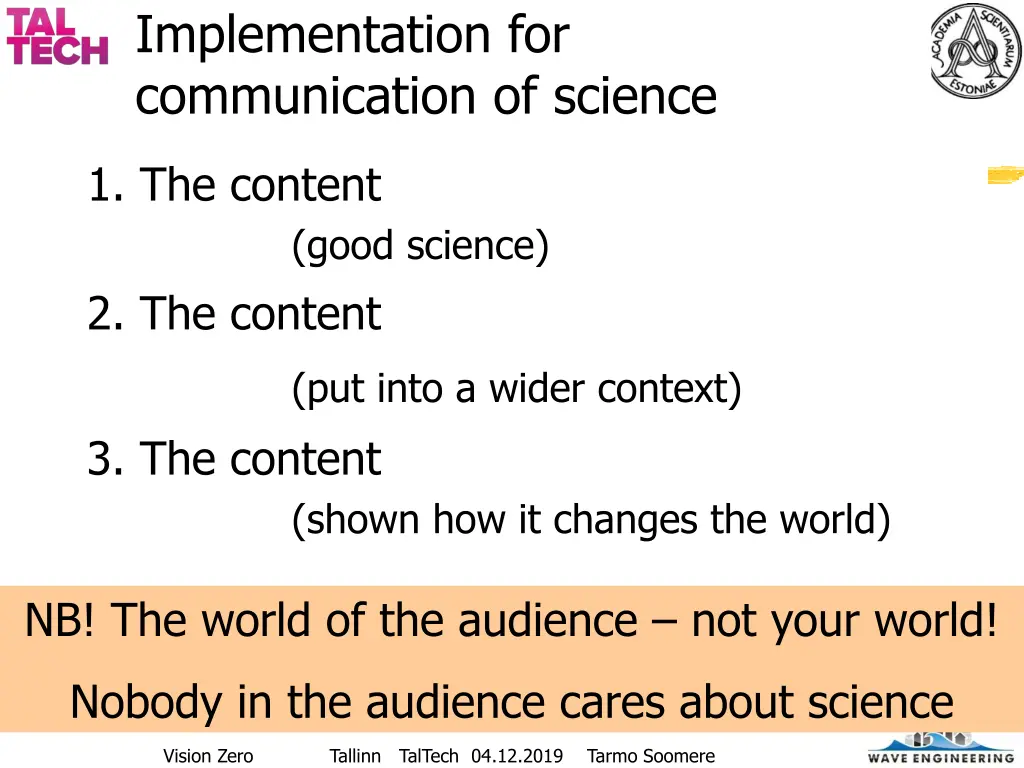 implementation for communication of science
