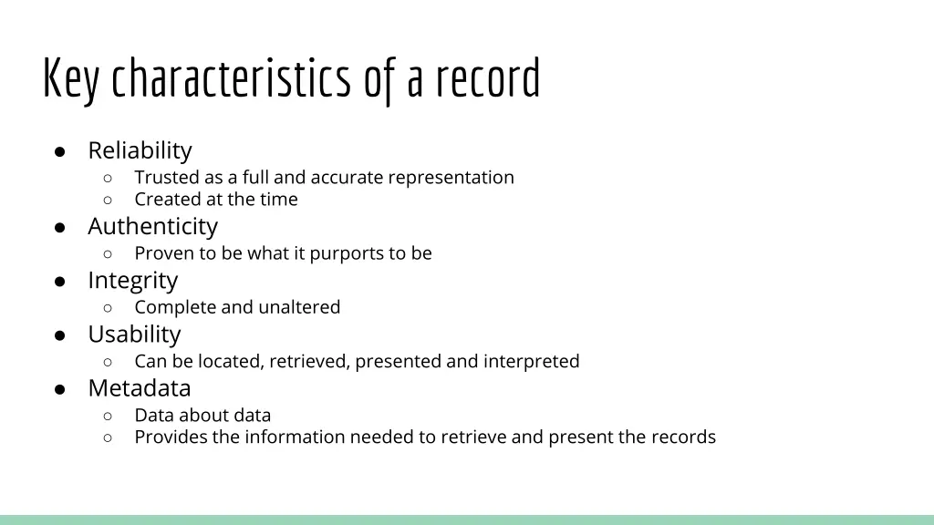 key characteristics of a record