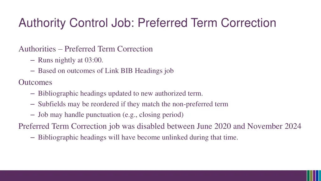 authority control job preferred term correction