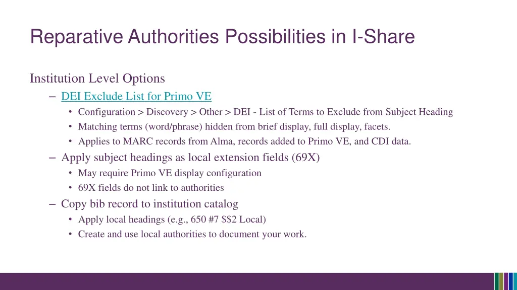 reparative authorities possibilities in i share 1