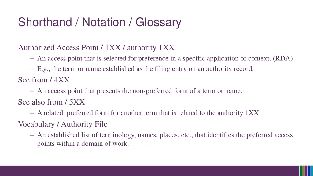 shorthand notation glossary