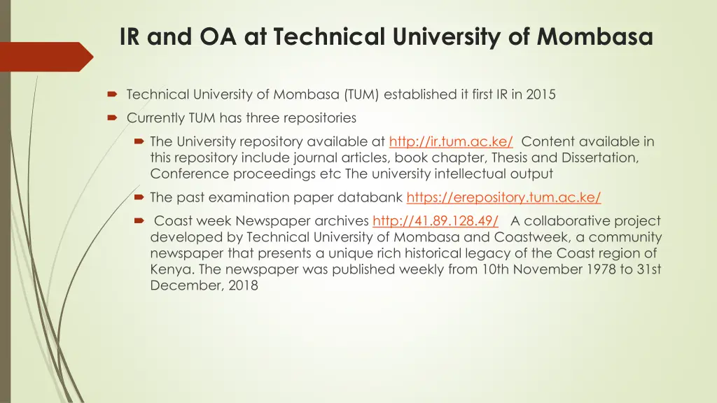 ir and oa at technical university of mombasa