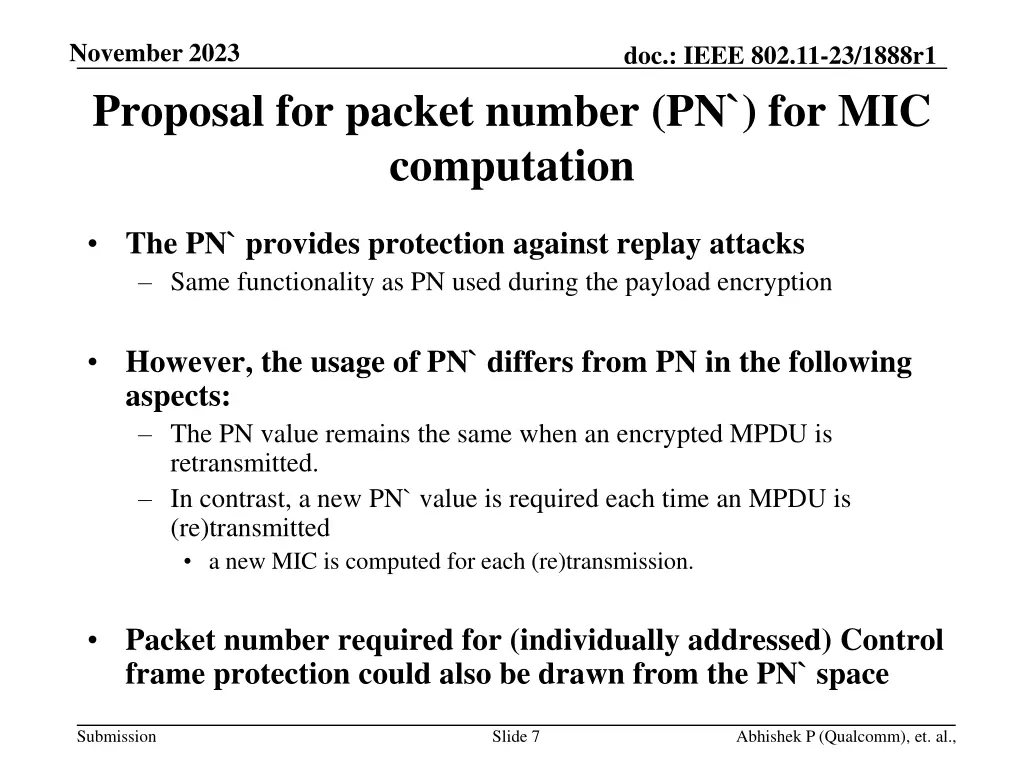 november 2023 proposal for packet number