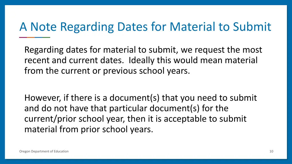 a note regarding dates for material to submit