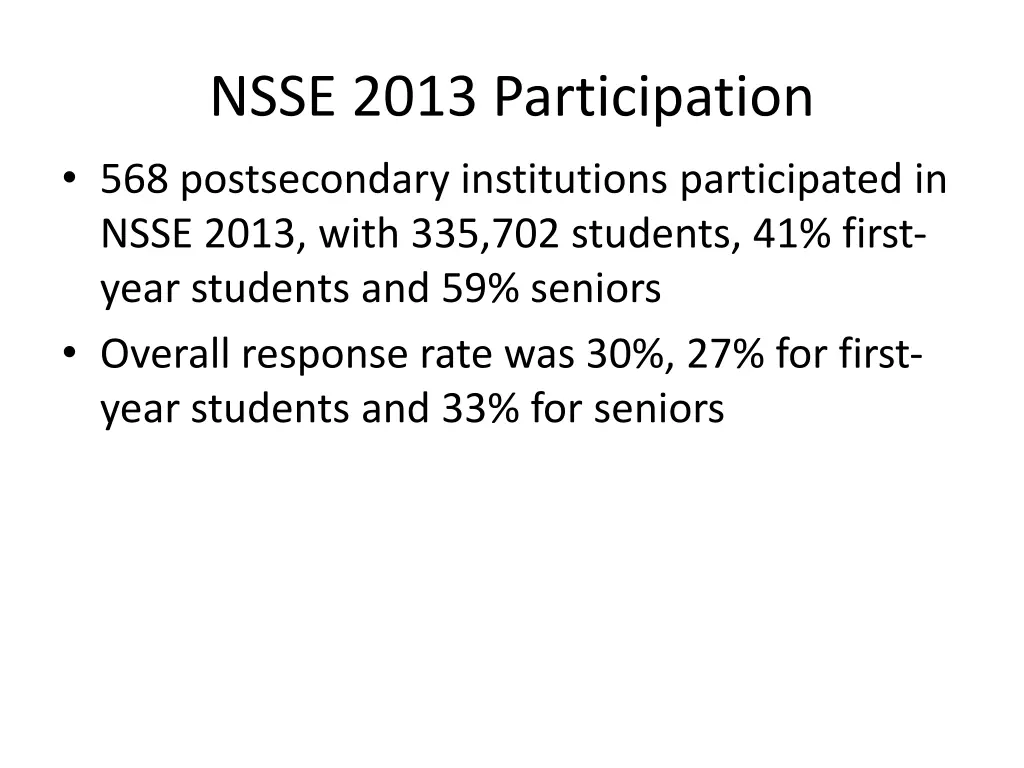 nsse 2013 participation 568 postsecondary