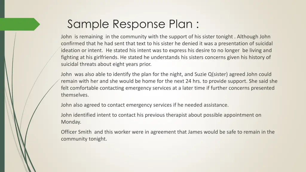 sample response plan
