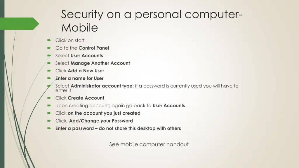 security on a personal computer mobile