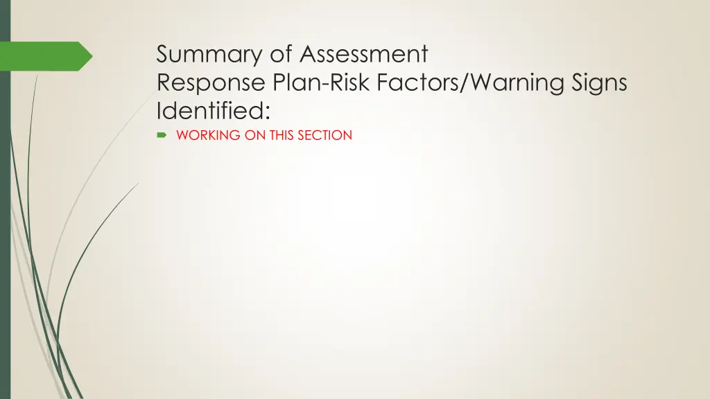 summary of assessment response plan risk factors