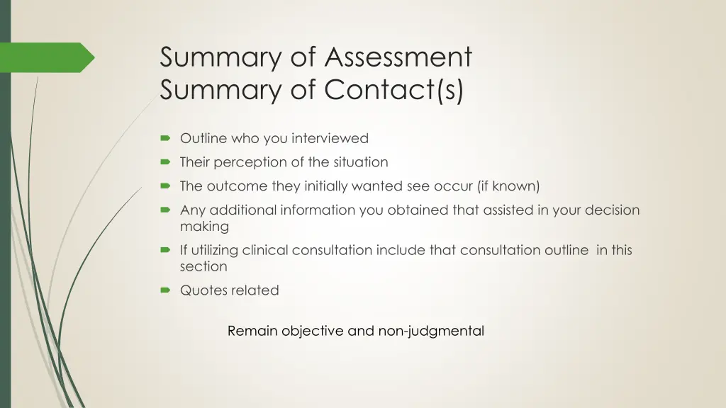 summary of assessment summary of contact s