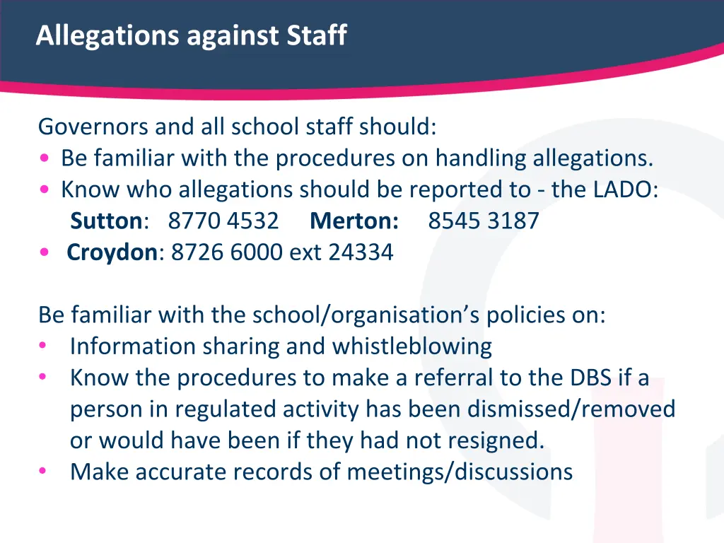 allegations against staff