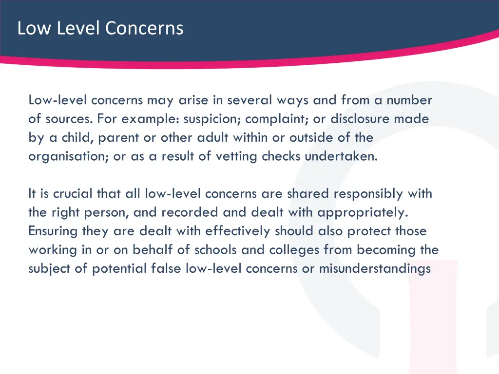 low level concerns