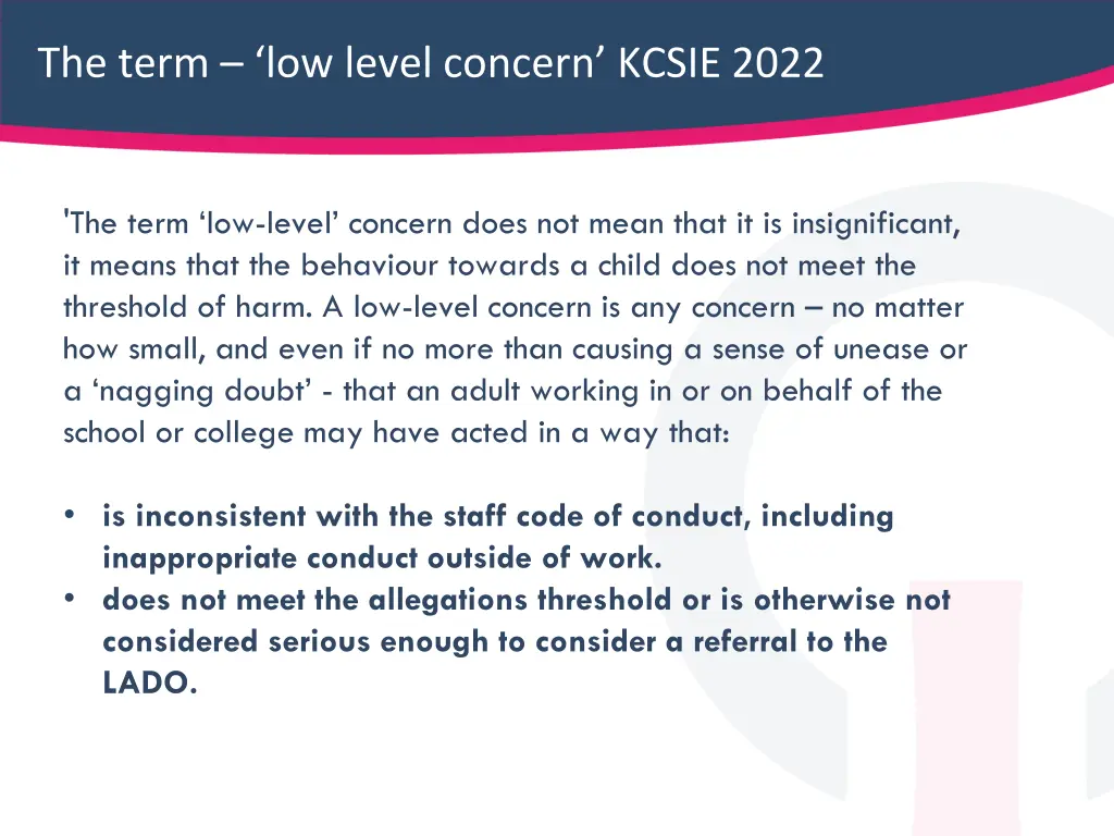 the term low level concern kcsie 2022