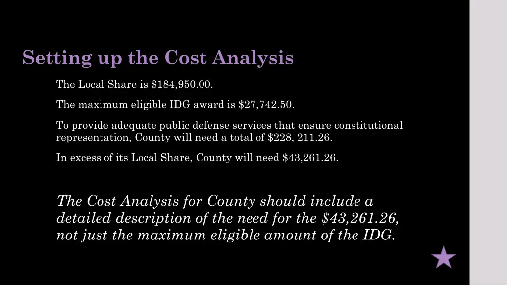 setting up the cost analysis