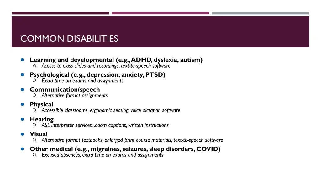 common disabilities