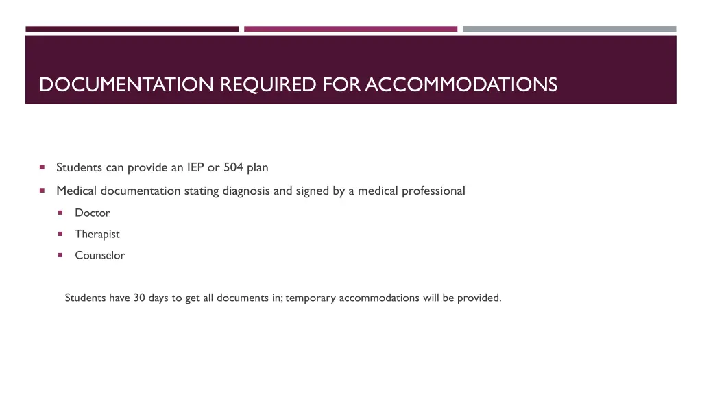documentation required for accommodations
