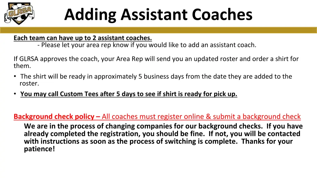 adding assistant coaches