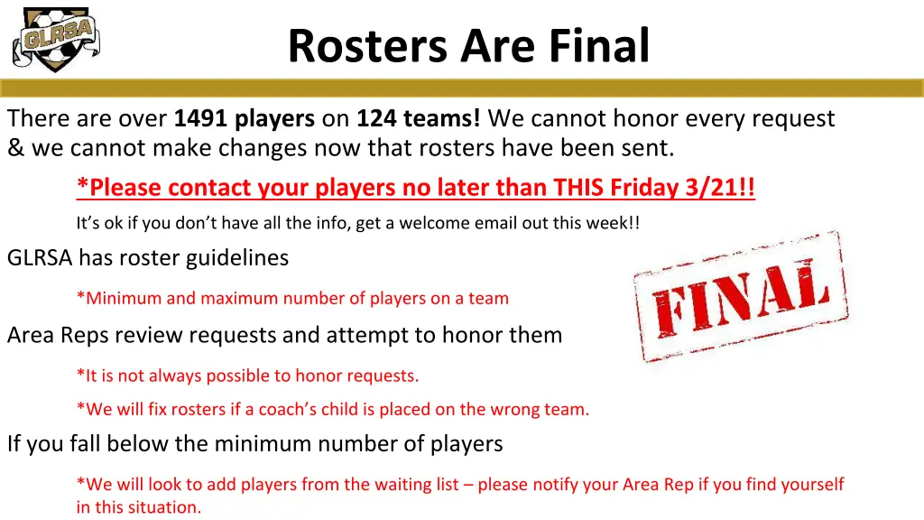 rosters are final