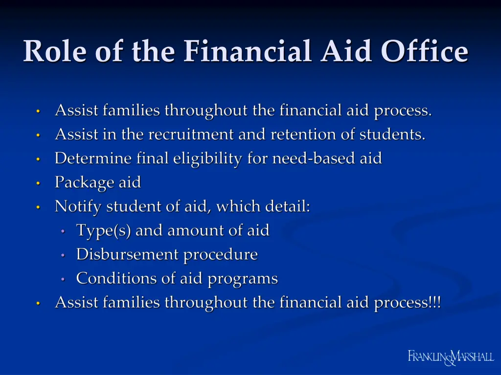 role of the financial aid office
