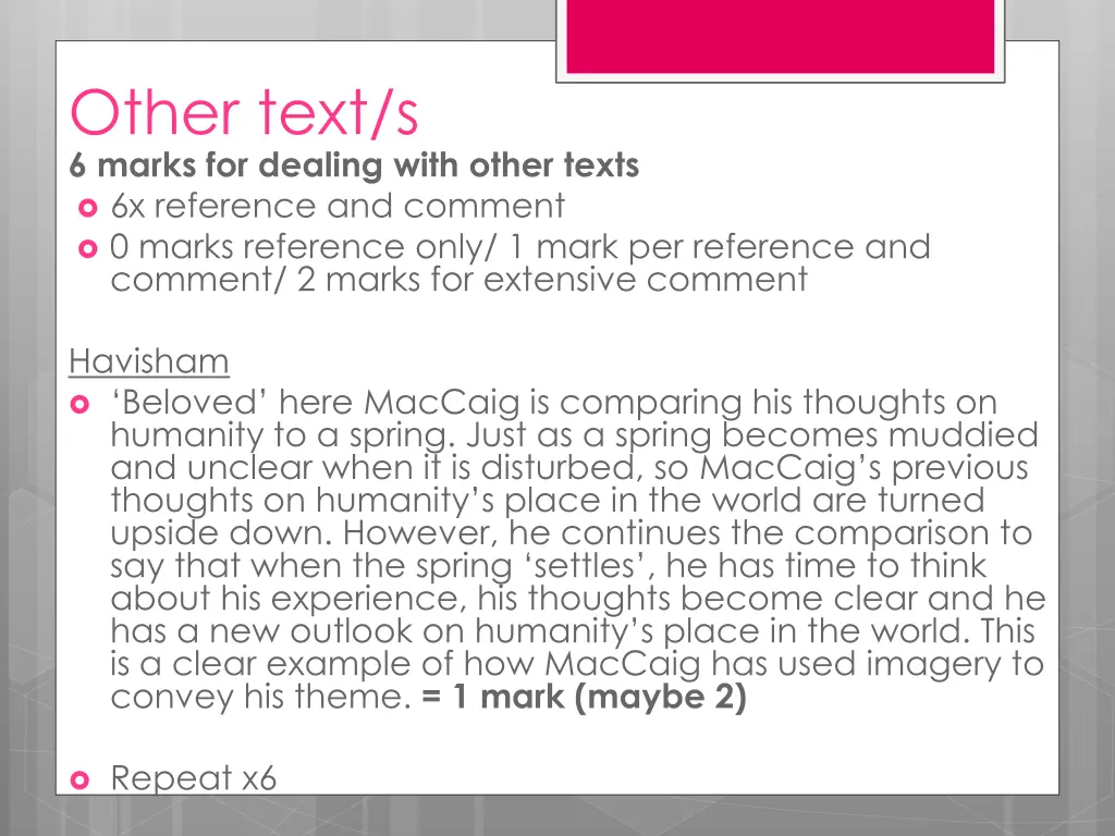 other text s 6 marks for dealing with other texts