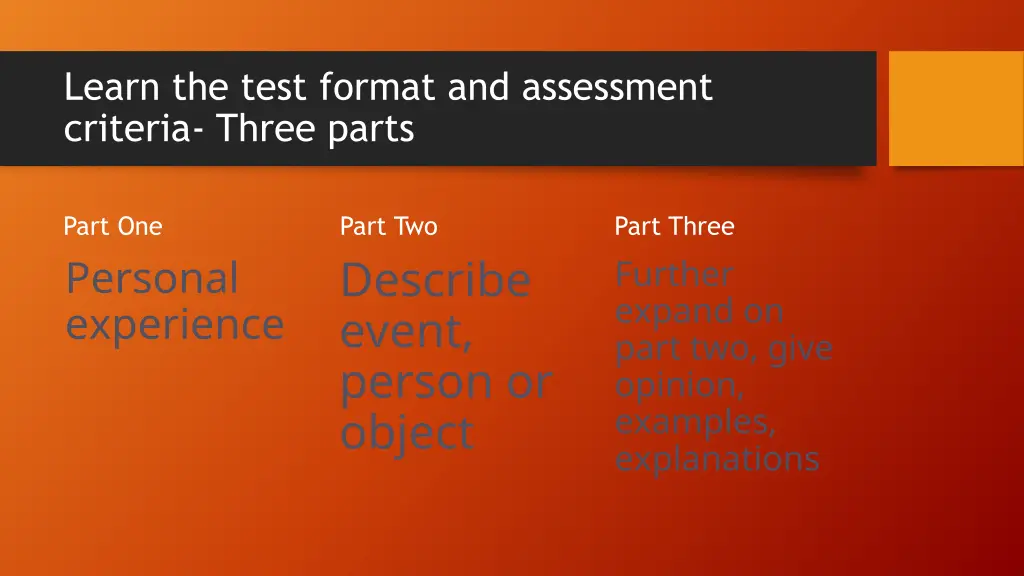 learn the test format and assessment criteria