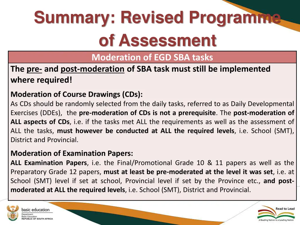summary revised programme of assessment 6