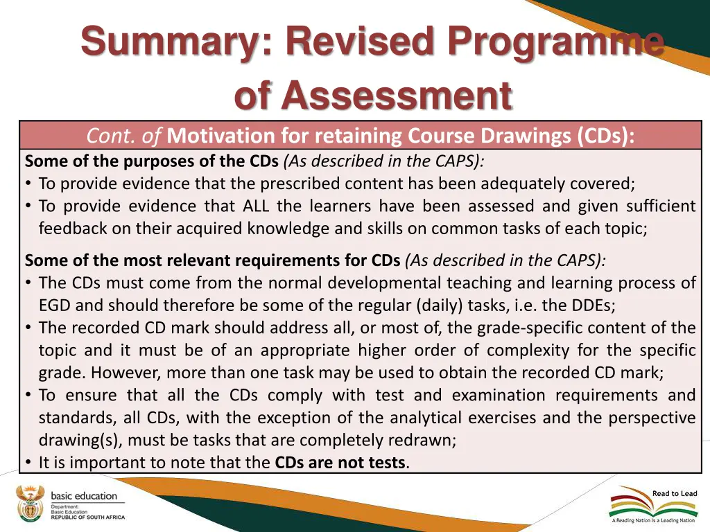 summary revised programme of assessment cont