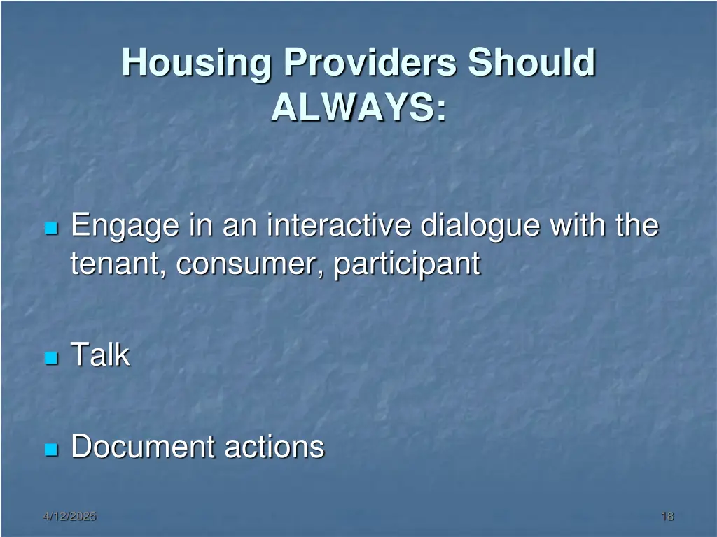housing providers should always