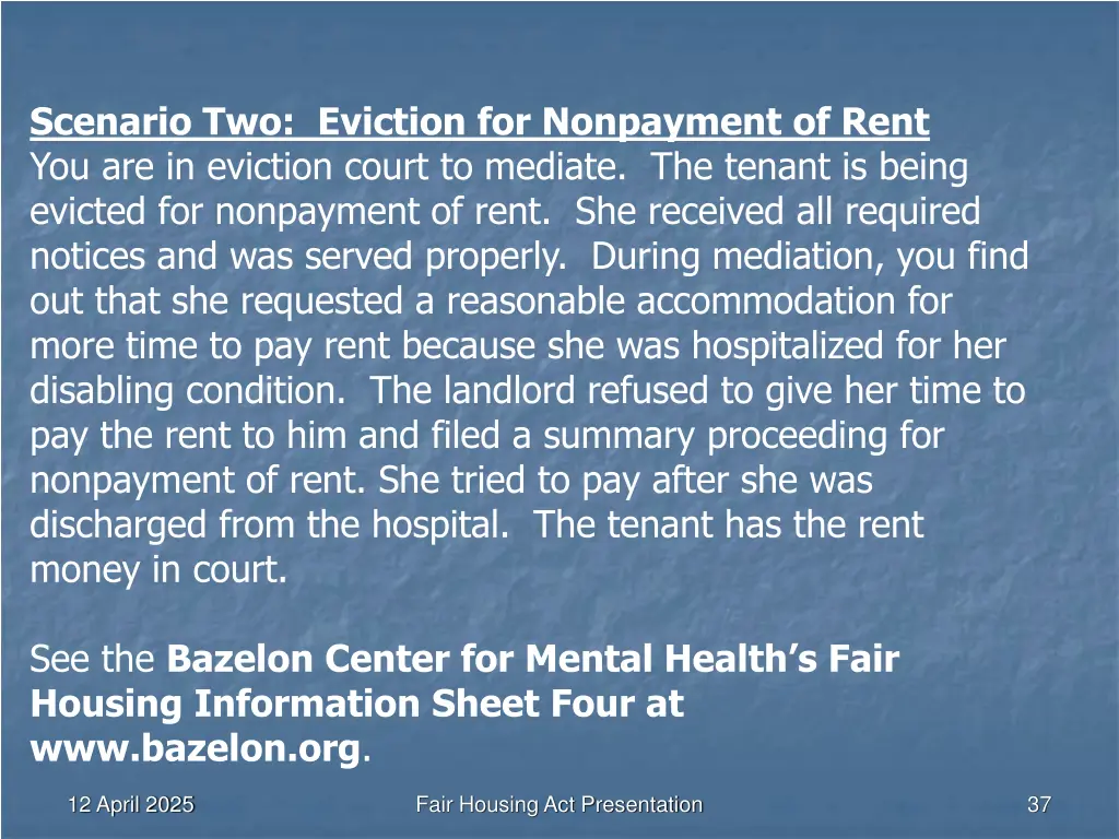 scenario two eviction for nonpayment of rent