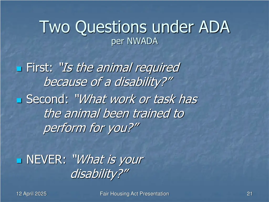 two questions under ada per nwada