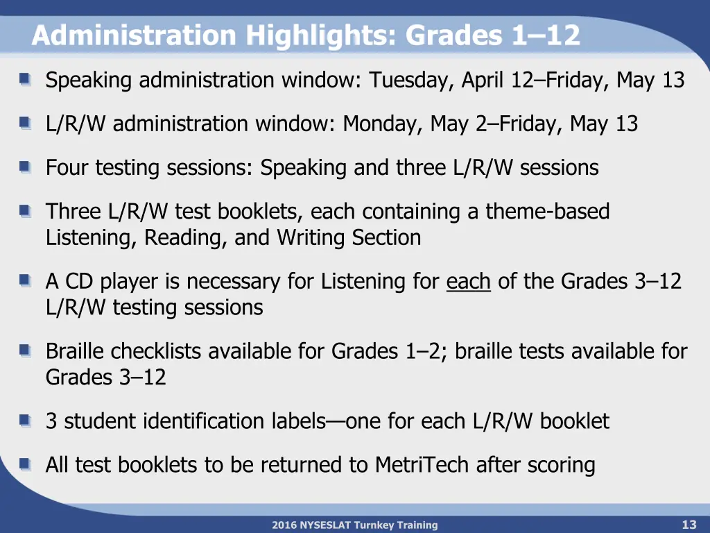 administration highlights grades 1 12