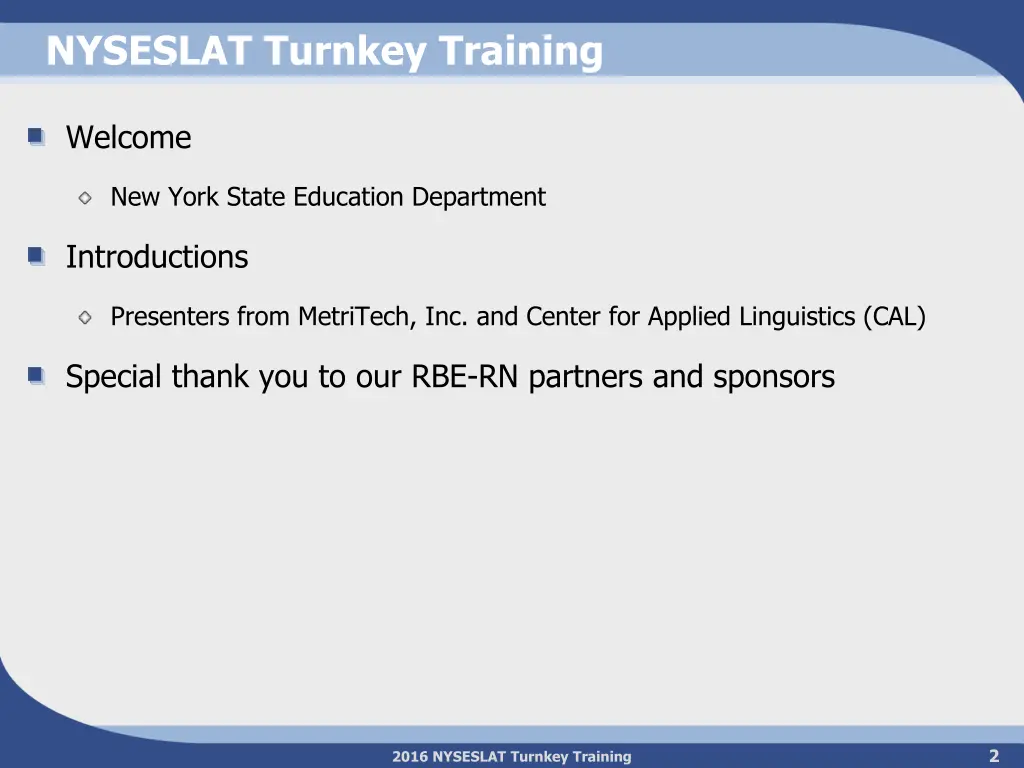 nyseslat turnkey training