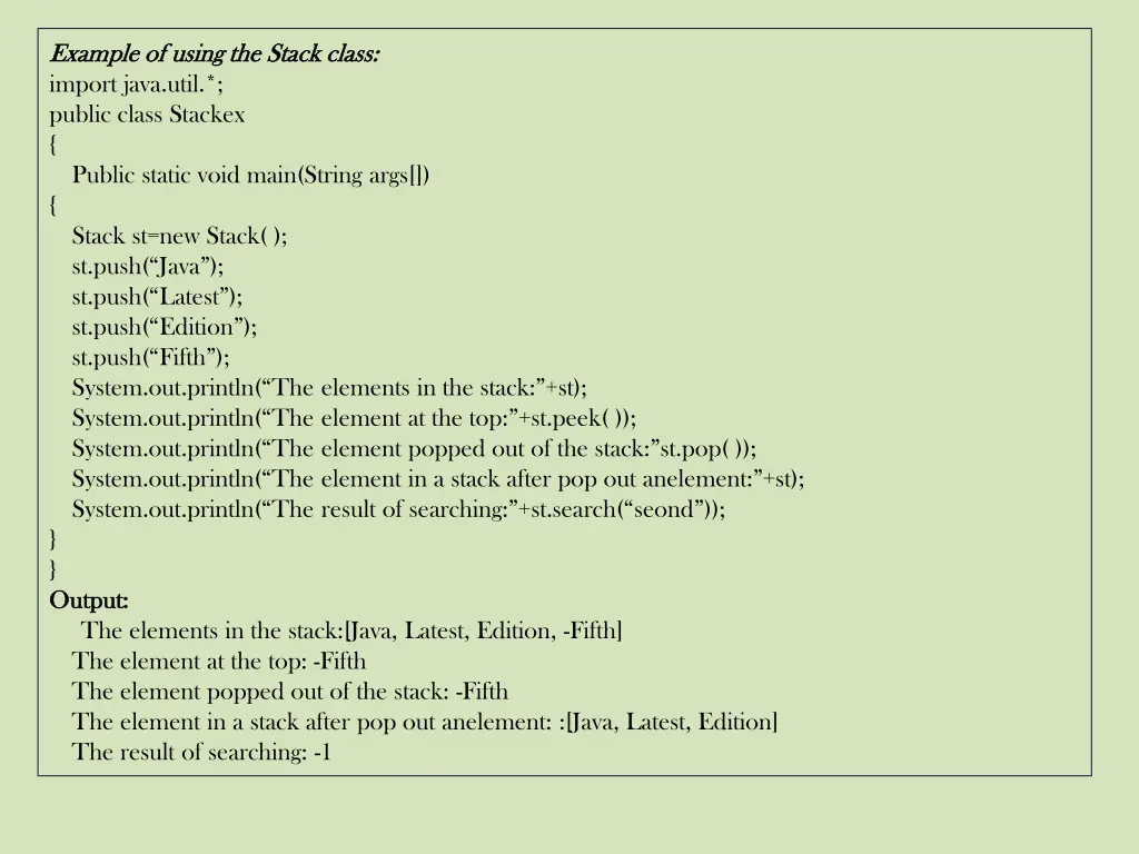 example of using the stack class example of using