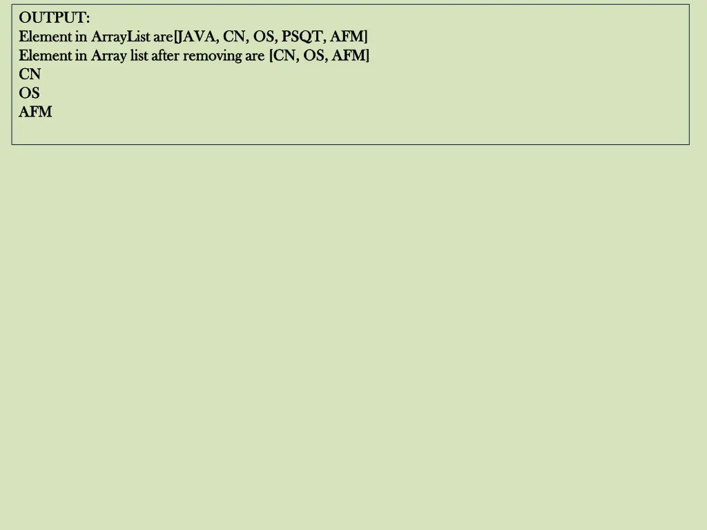output output element in element in arraylist