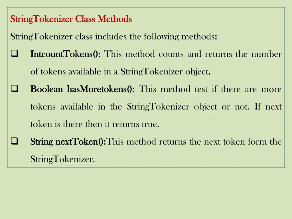 stringtokenizer stringtokenizer class