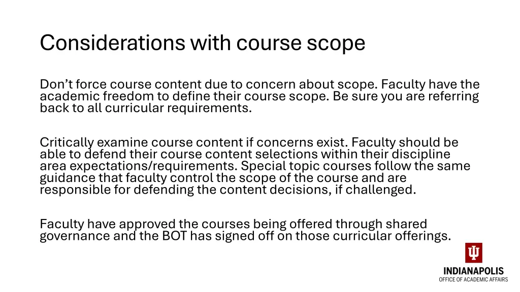 considerations with course scope