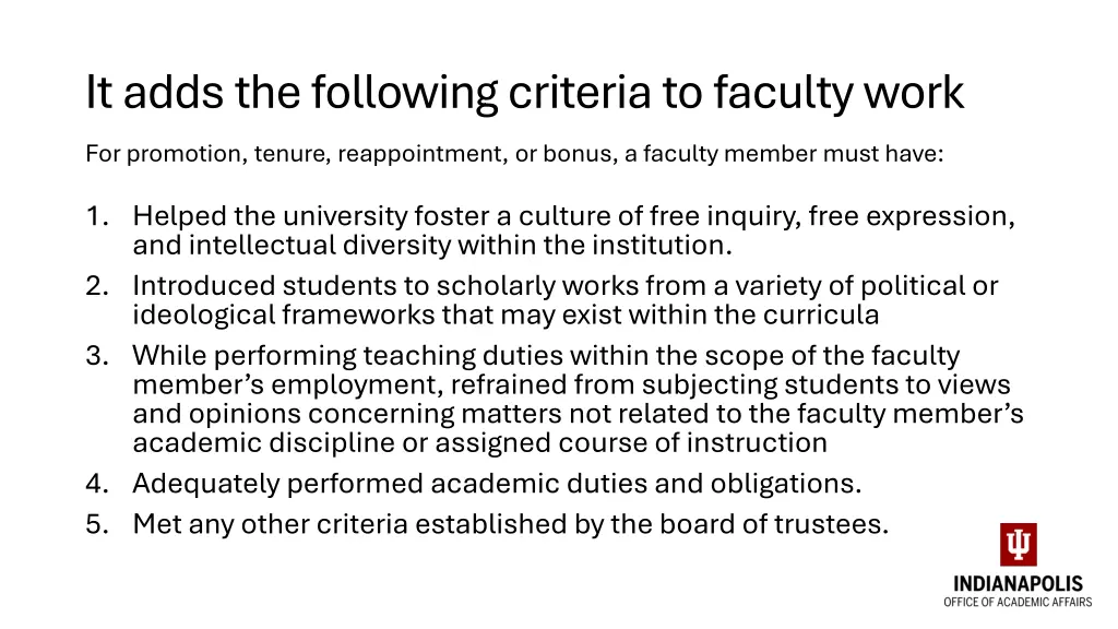 it adds the following criteria to faculty work
