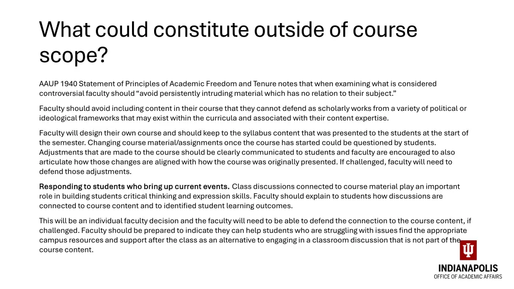 what could constitute outside of course scope